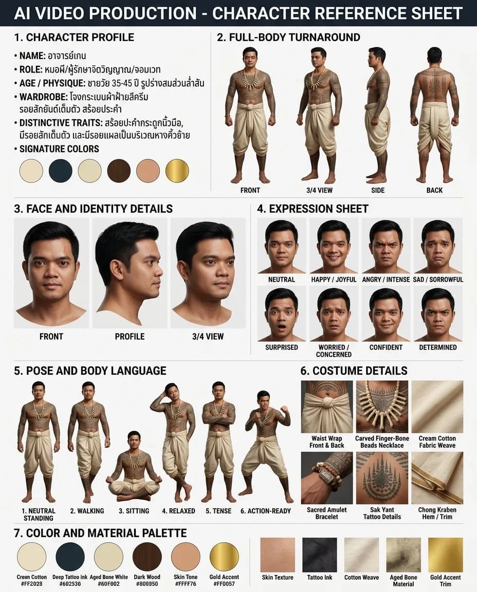 สร้างแผ่นควบคุมคาแรกเตอร์ตัวละคร AI (Character Reference Sheet)